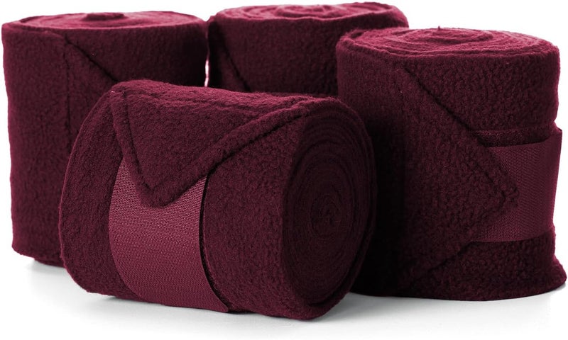 Equinavia Luna 9' Fleece Polo Wraps, Set of 4 Horse Leg Bandages with Storage Bag | Black - One Size - Wine Red - One Size - Image 2